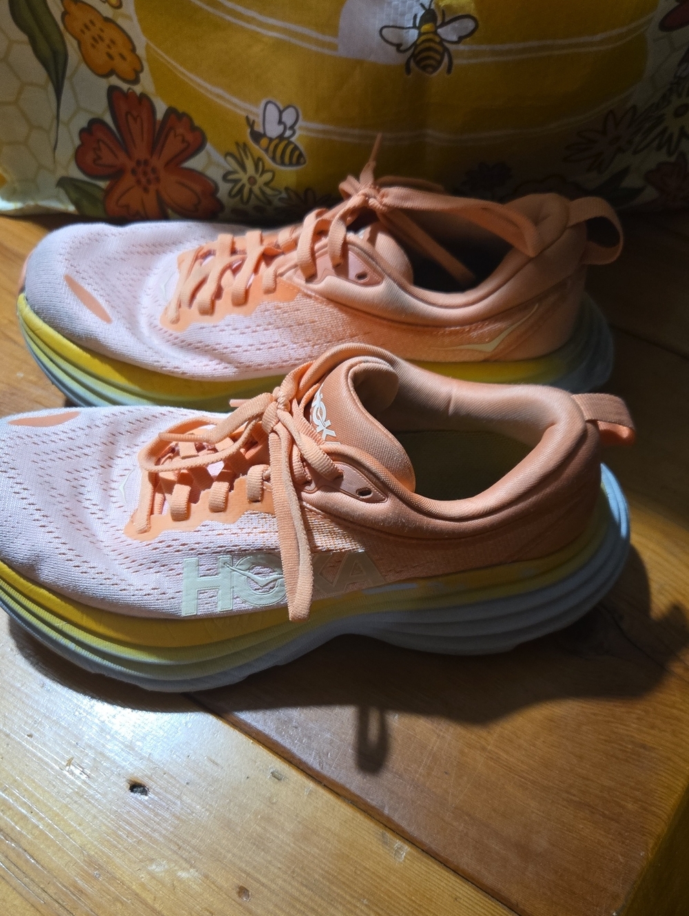 Hoka Peach and Yellow Women's Running Sneakers Sz 6.5